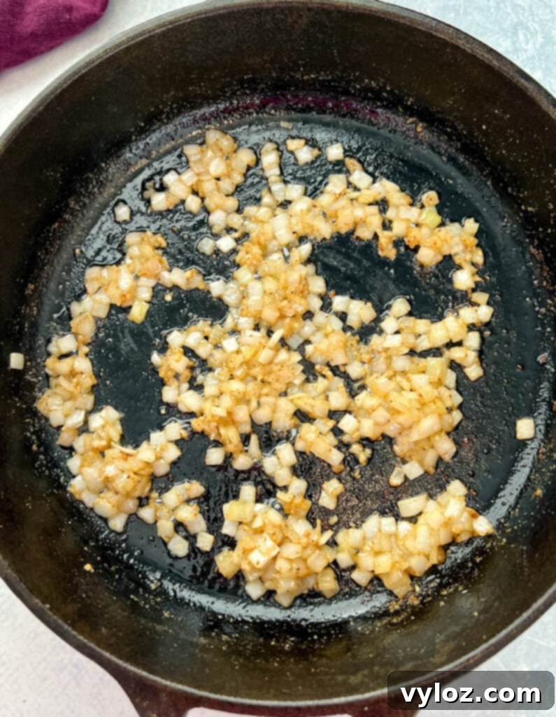 cooked onions in a cast iron skillet