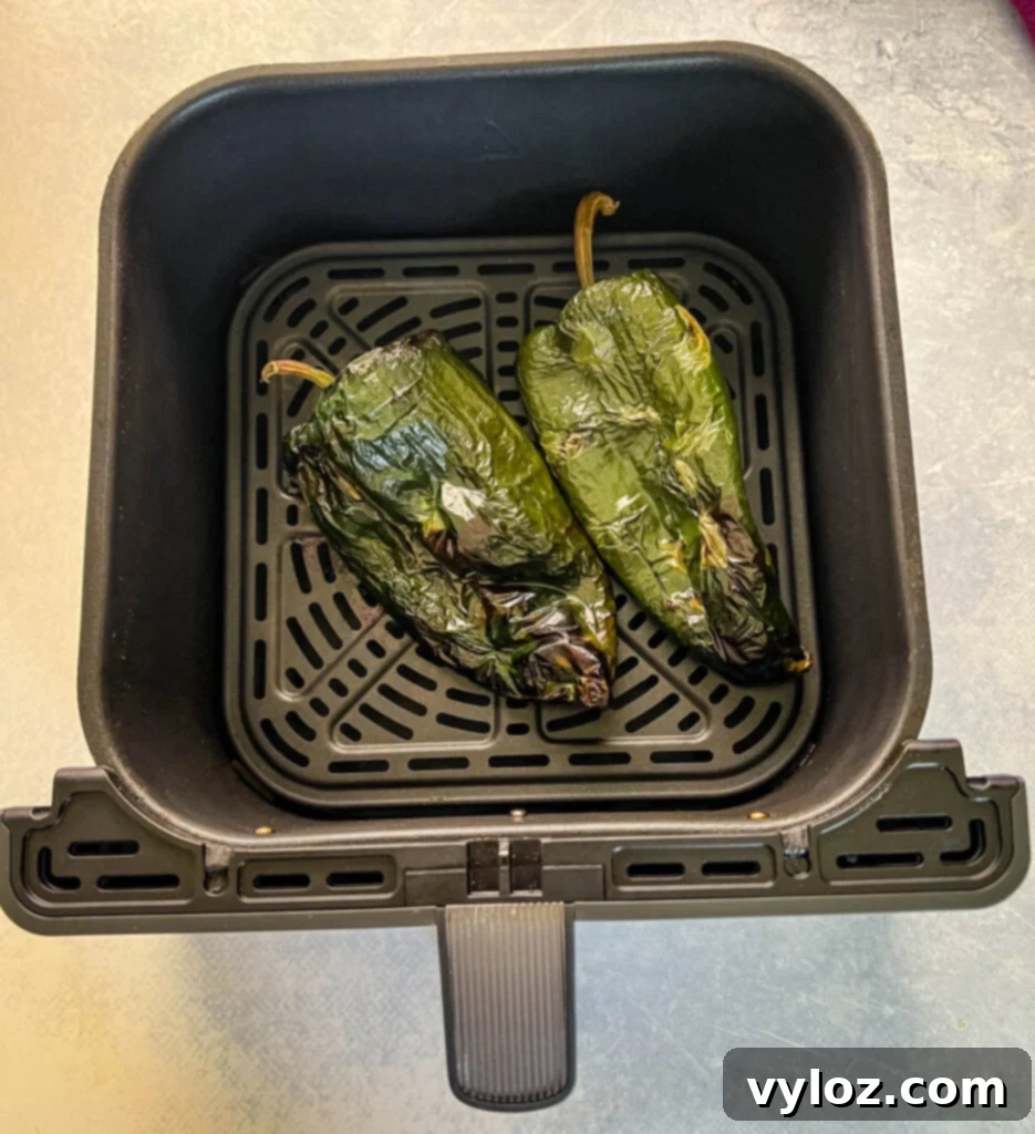 roasted poblano peppers in an air fryer