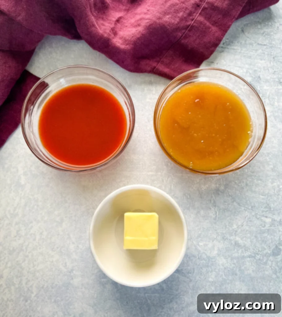 Fiery Honey Glazed Wings 4 butter, honey, and hot sauce in separate bowls