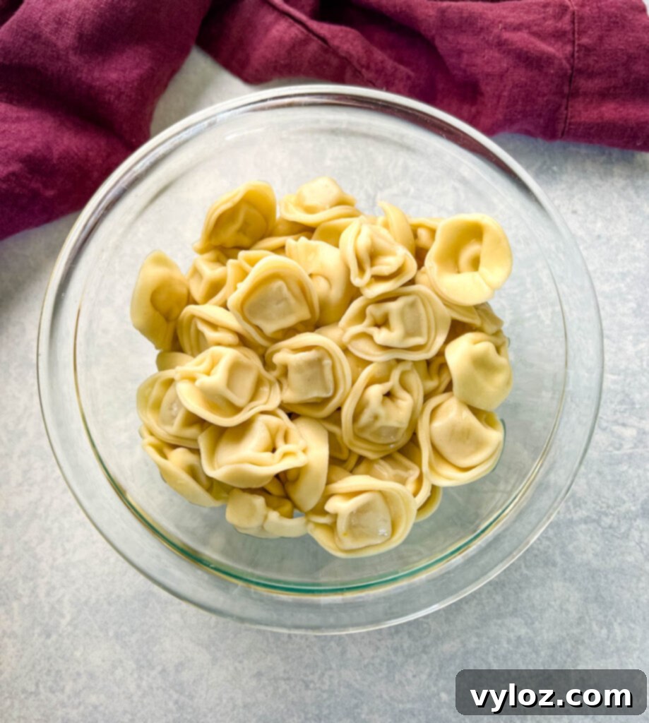 cooked tortellini in a glass bowl
