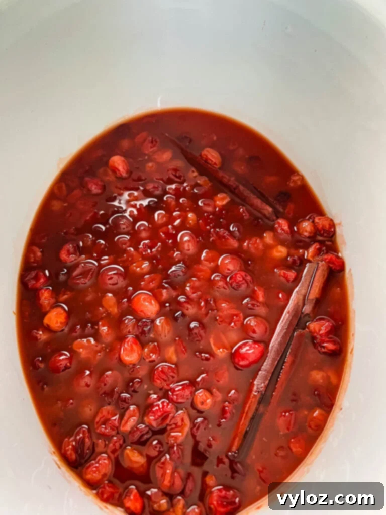 homemade cranberry sauce in a Crockpot slow cooker