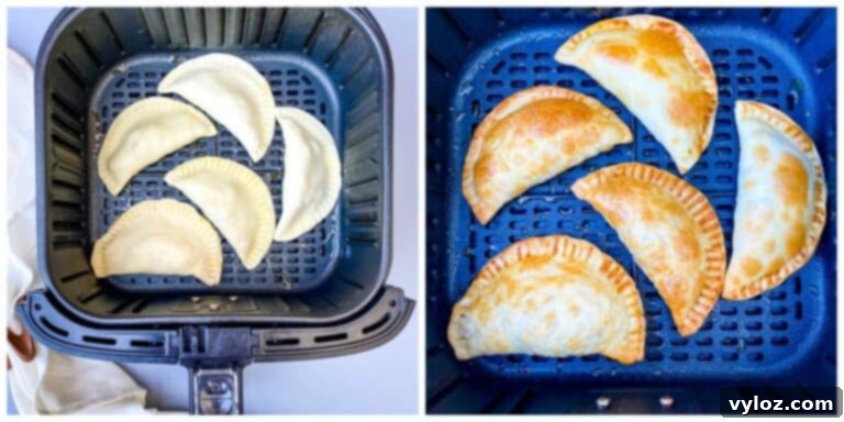 An overhead view of multiple beef and cheese empanadas, showcasing their uniform shape and appealing color.