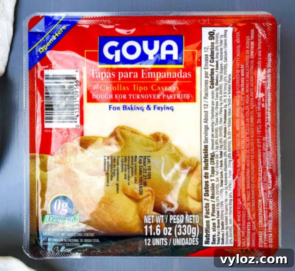 Packaged Goya empanada wrappers, ready for use in a delicious recipe.
