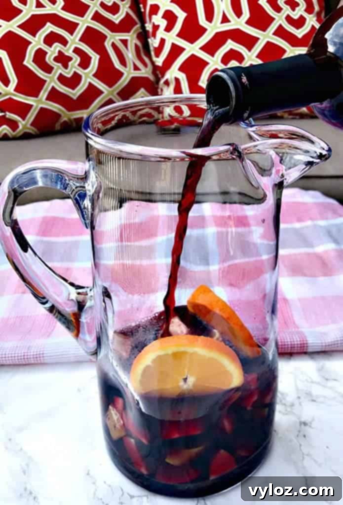 Close-up of Red Wine Sangria Champagne Mimosa with fresh fruit