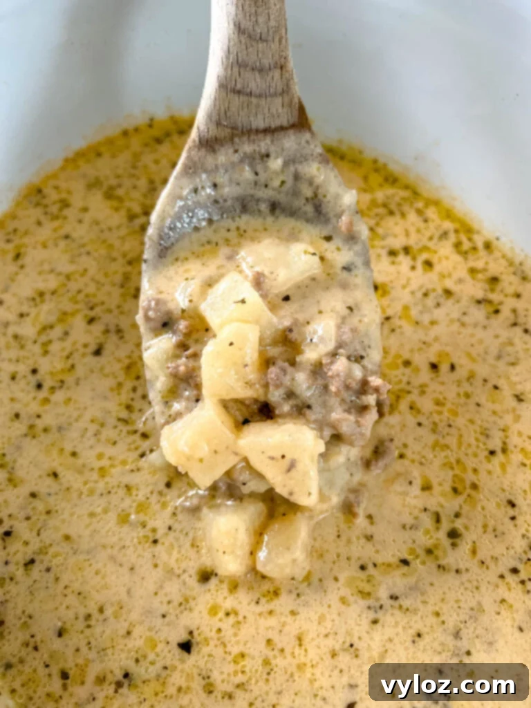 Hearty Slow Cooker Cheeseburger & Potato Soup 9 cheeseburger soup in a Crockpot slow cooker