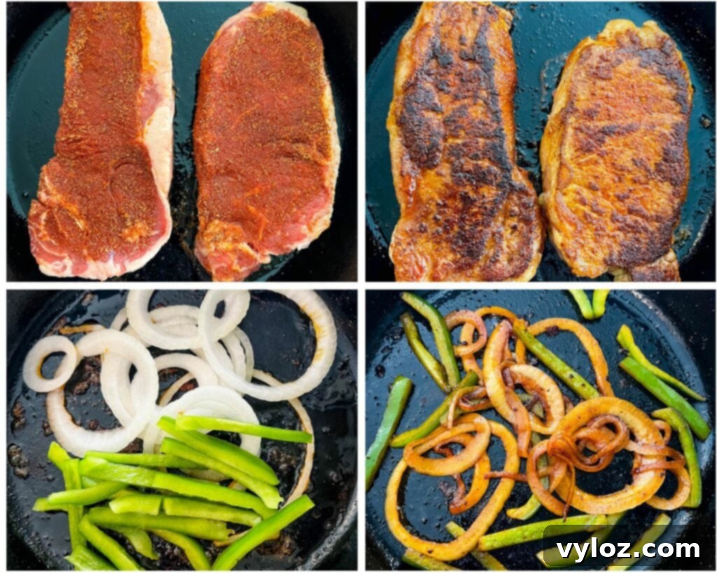 steak seared in a cast iron skillet