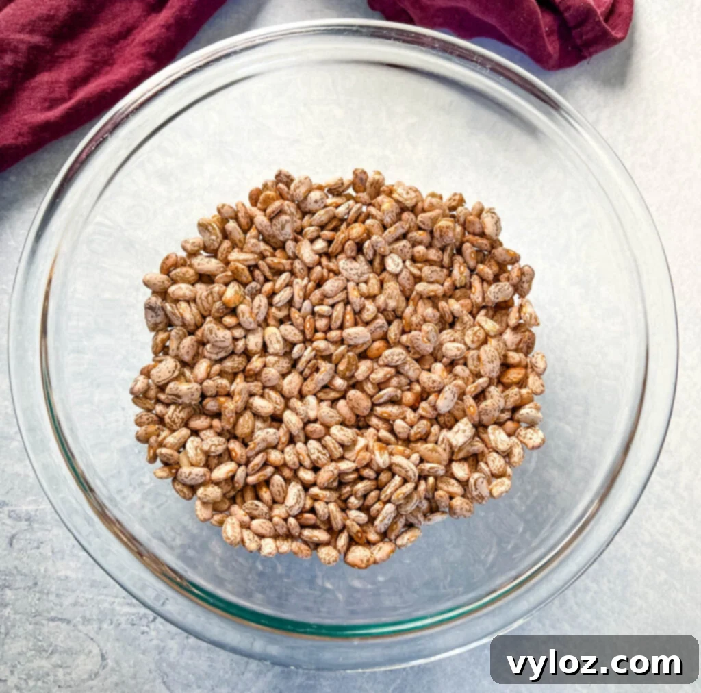 dry pinto beans in a glass bowl