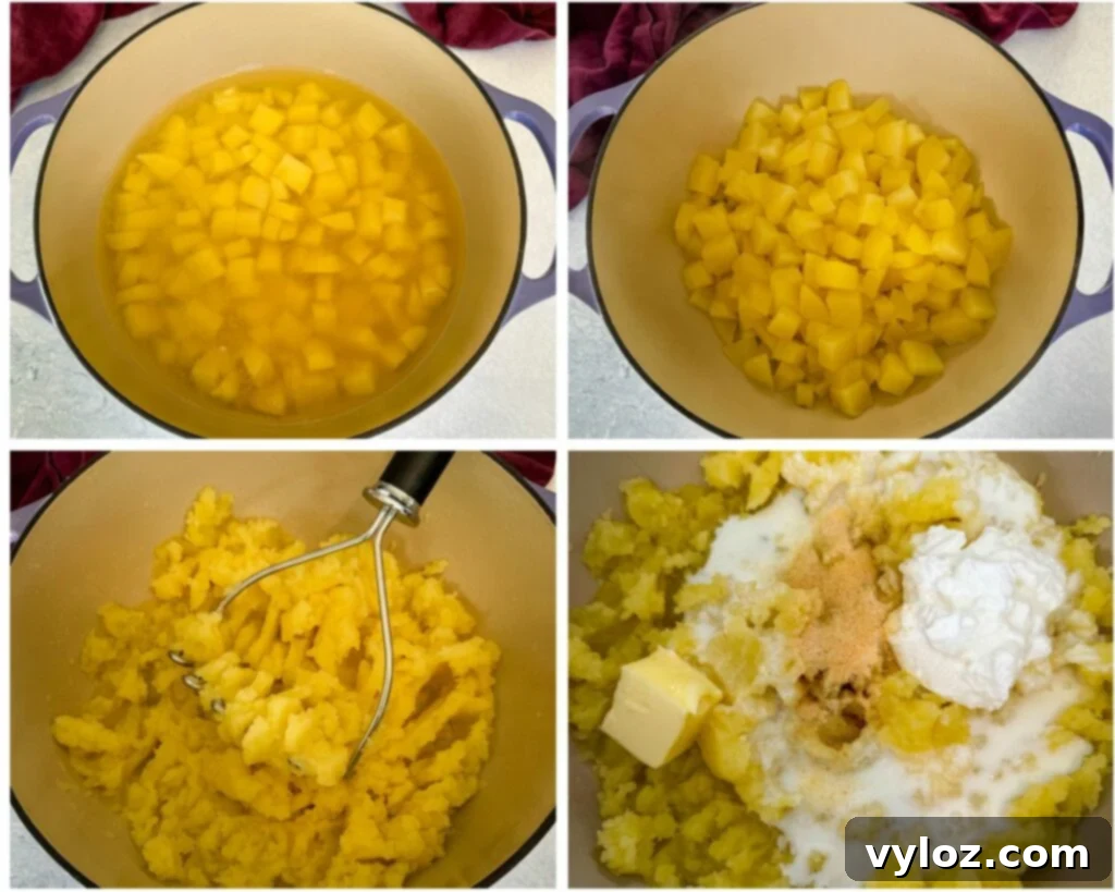 Velvety Buttermilk Mash 7 Southern buttermilk mashed potatoes in a dutch oven