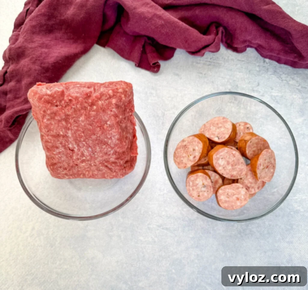 Ultimate Italian Sausage Spaghetti 6 beef and andouille sausage cut into rounds