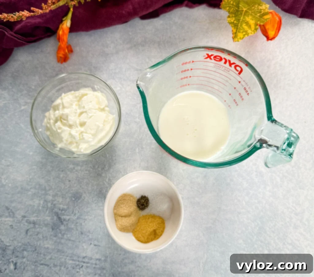 Bowls of buttermilk, sour cream, and various spices like onion powder and garlic powder, prepared for a mashed potato recipe.