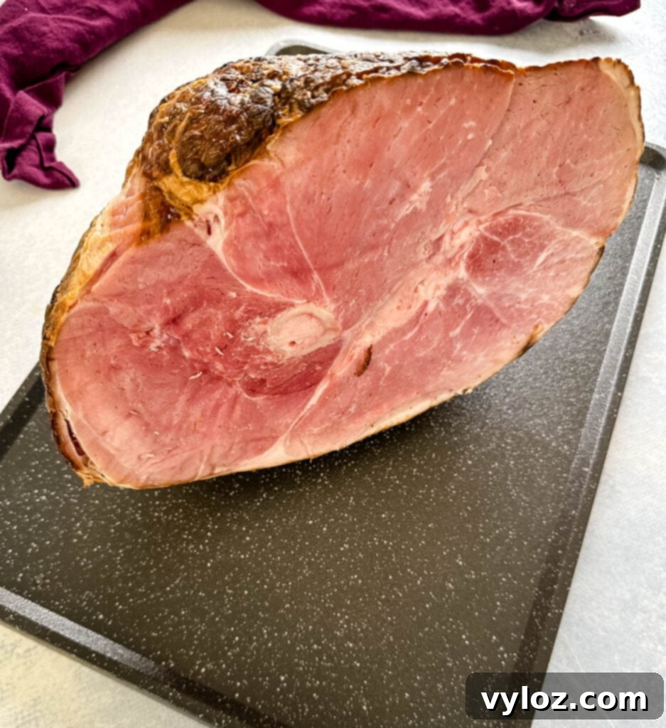 Detailed view of a pre-cooked spiral cut ham, showing the distinct slices and texture