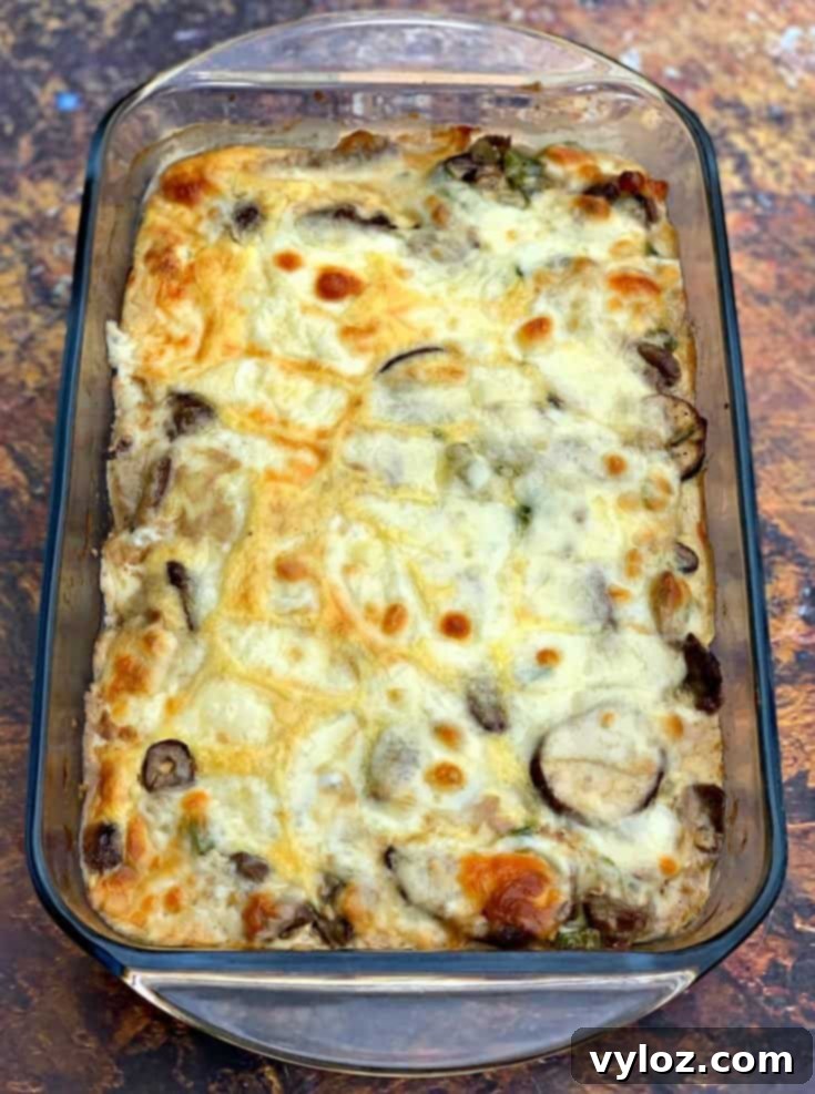 Keto Low Carb Philly Cheese Steak Casserole with Sirloin Steak