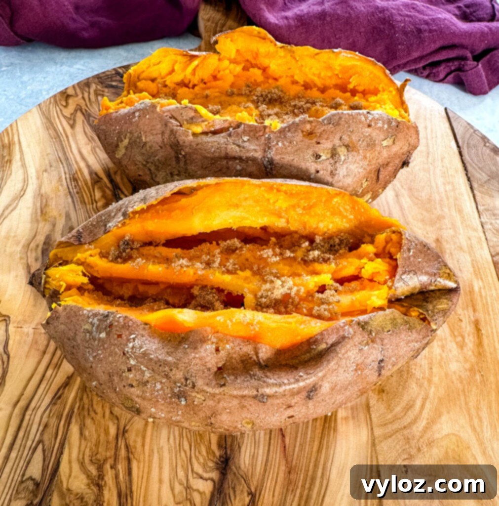 Smoked sweet potatoes with brown sugar and butter on a wooden surface.