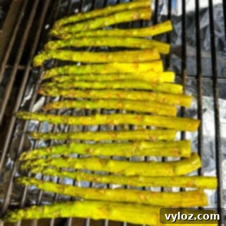 Wood-Kissed Asparagus 9 asparagus on a smoker grill