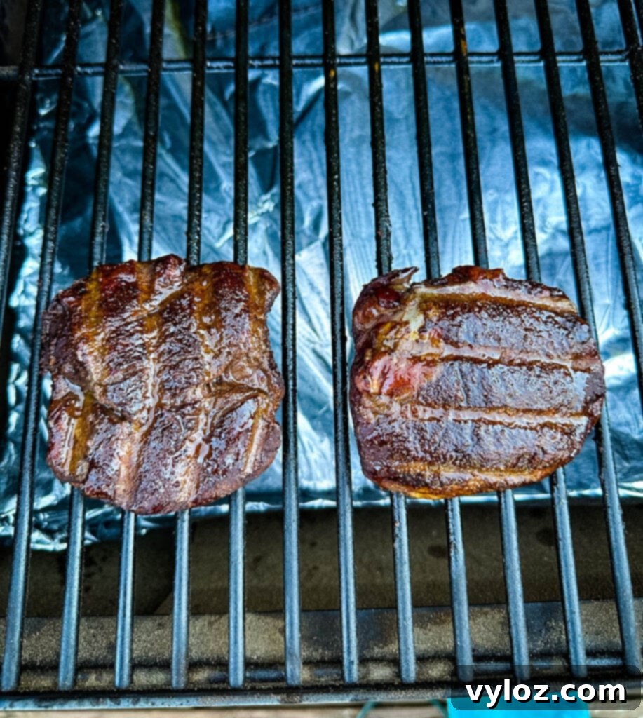 smoked filet mignon on a Traeger grill
