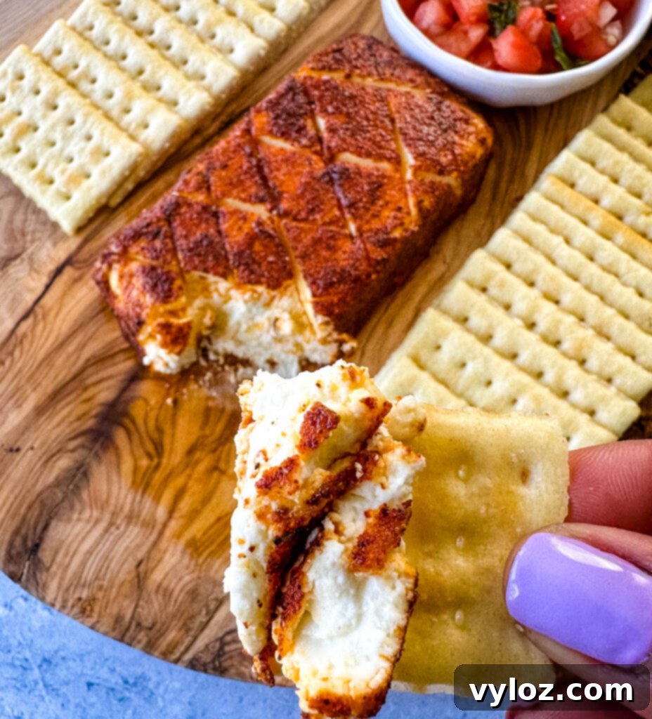 person holding smoked cream cheese on a club cracker