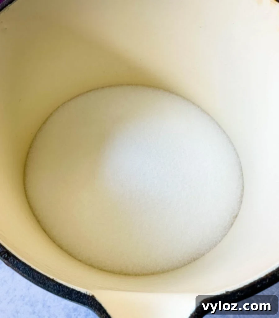 A saucepan on a stovetop with water and sweetener, illustrating the initial step of making simple syrup for the watermelon lemonade.