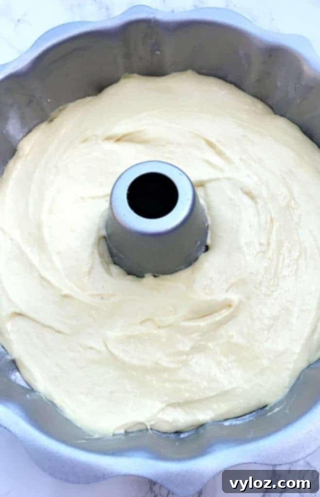 Close-up of a bundt cake pan with chopped pecans sprinkled at the bottom