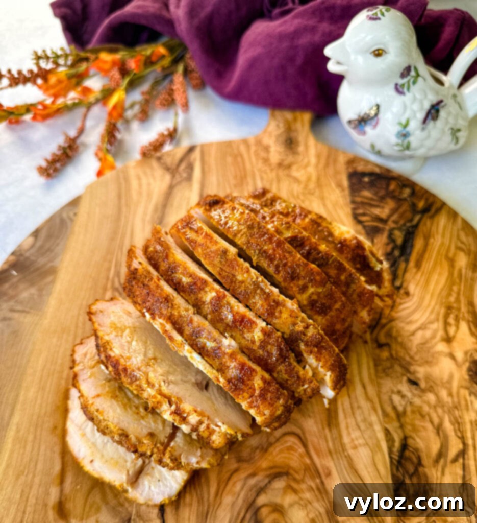 sliced boneless turkey breast on a cutting board