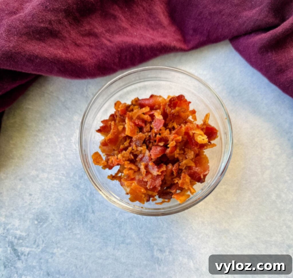 crumbled bacon in a glass bowl