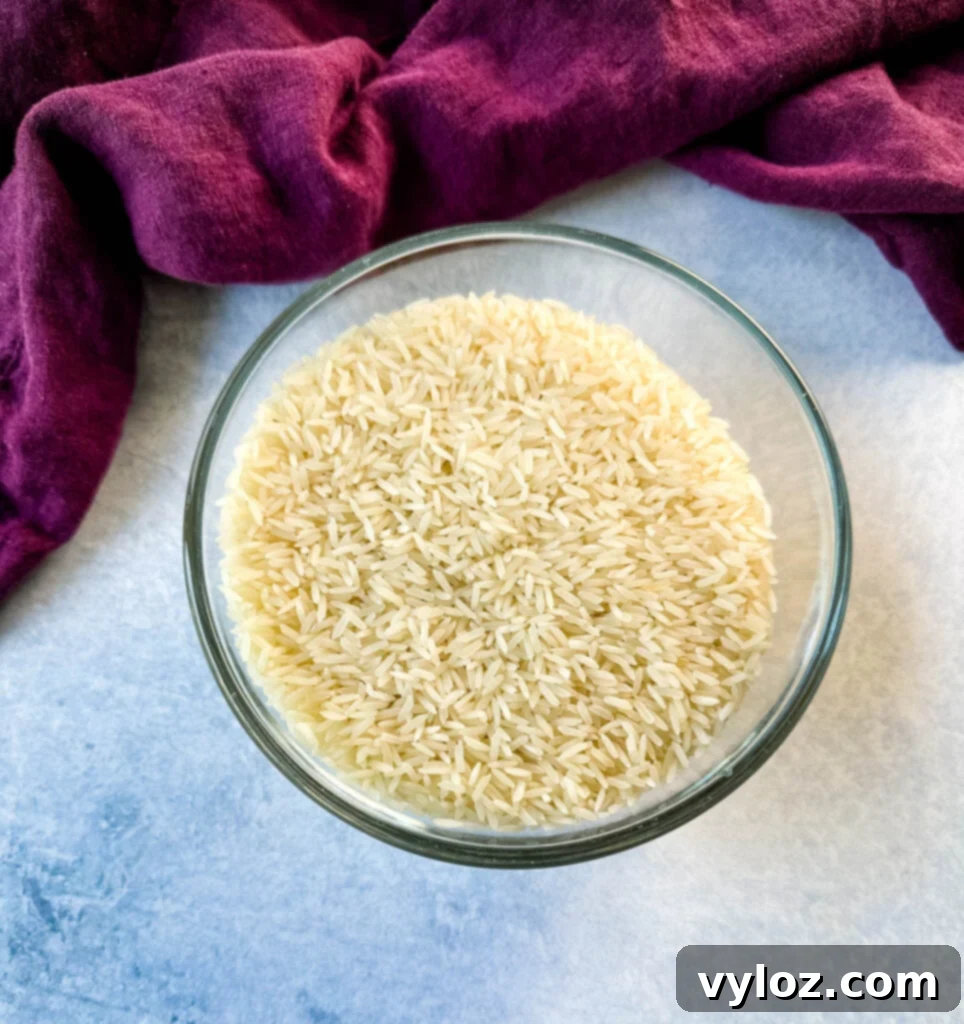 long grain white jasmine rice in a glass bowl