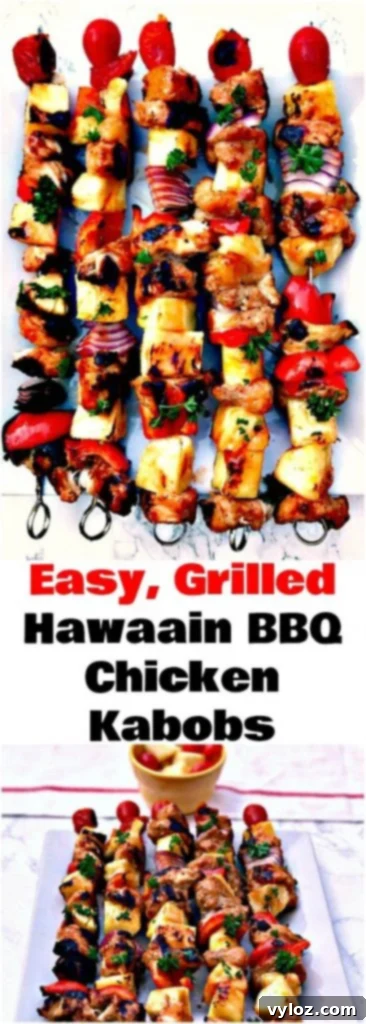 Aloha Grilled Chicken and Pineapple Skewers 7 Collage photo of Hawaiian chicken kabob skewers, perfect for Pinterest.