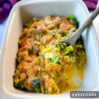broccoli au gratin with cheese and breadcrumbs in a baking dish