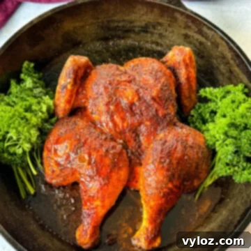 baked and roasted Thanksgiving chicken in a cast iron skillet