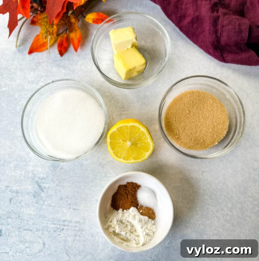 butter, lemon, cinnamon, brown sugar, and salt in separate white bowls