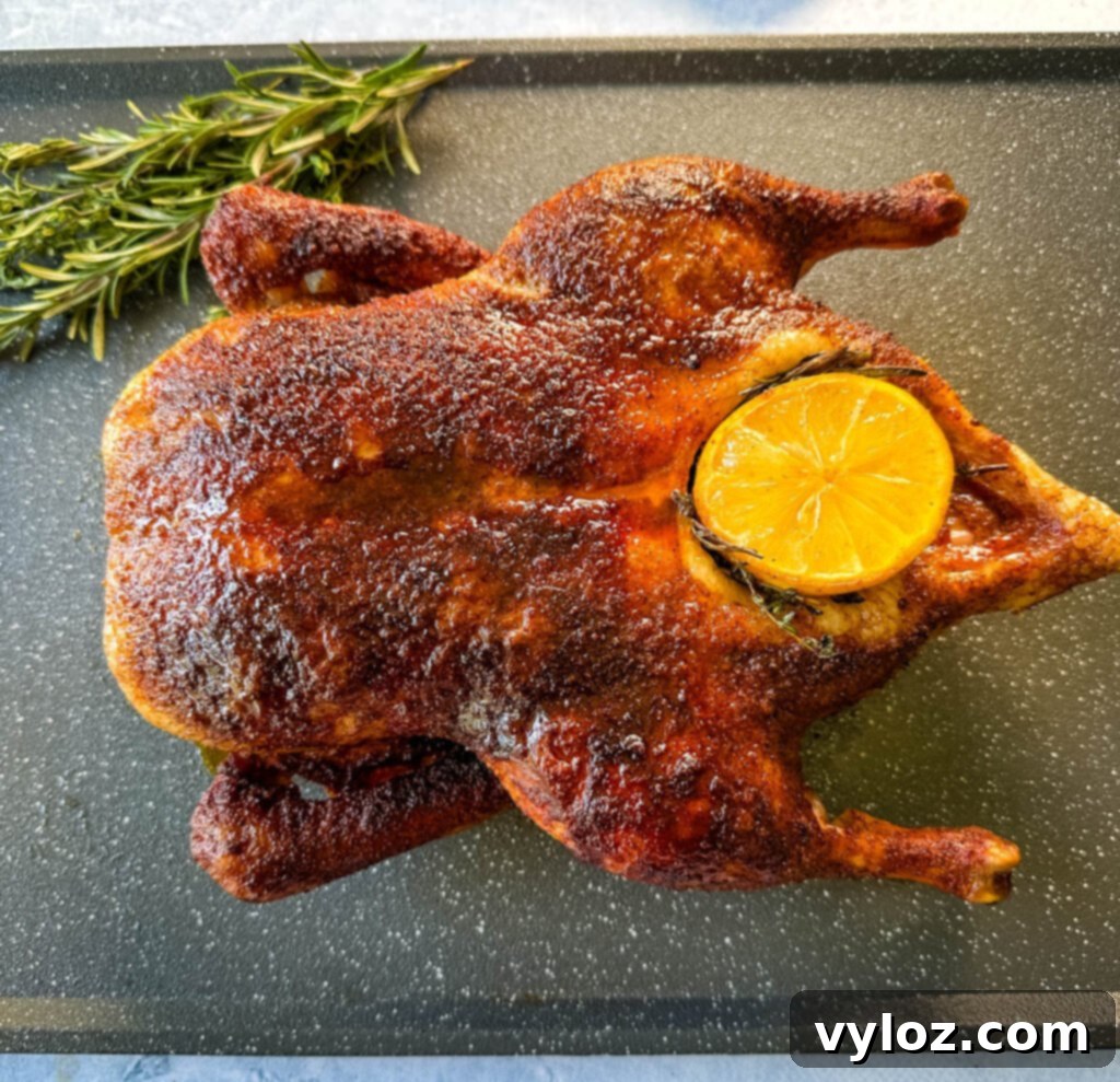 Mastering Smoked Duck 11 smoked duck on a sheet pan stuffed with lemon and herbs