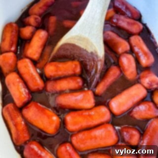 Sweet and Sticky BBQ Little Smokies 12 little smokies and BBQ sauce in a slow cooker Crockpot