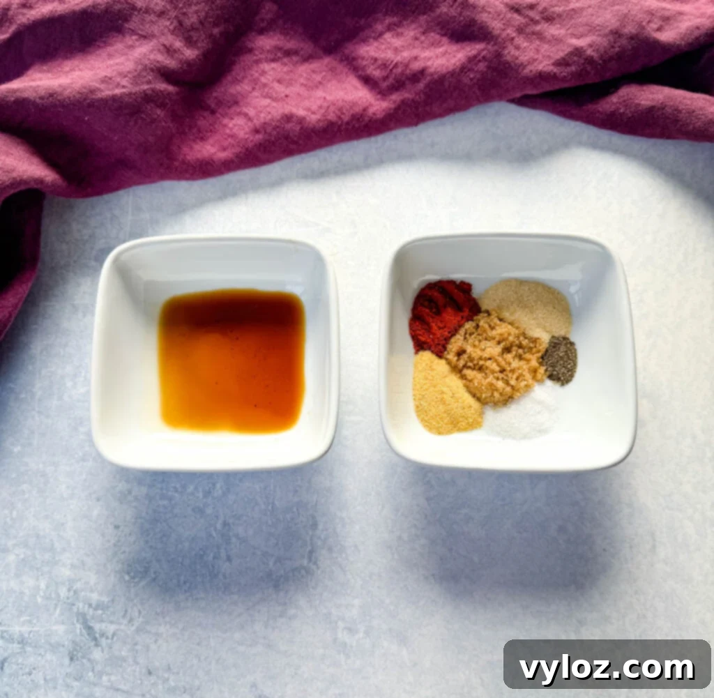 Melt-in-Your-Mouth Slow Cooker Beef Roast 3 worcestershire sauce and spices in separate white bowls