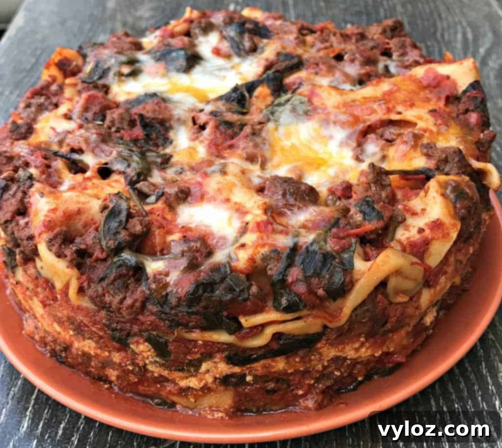 instant pot pressure cooker spinach lasagna - cooked and ready to serve