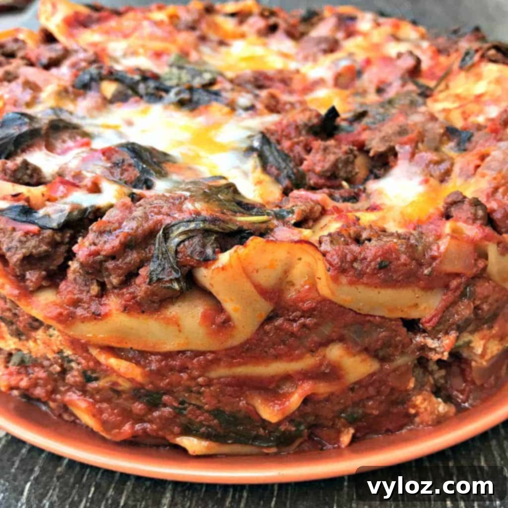 instant pot pressure cooker spinach lasagna - with layers visible