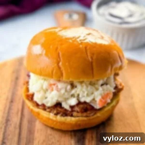 Smoky Traeger Pulled Chicken 12 smoked pulled chicken sandwich with BBQ sauce and coleslaw on a plate