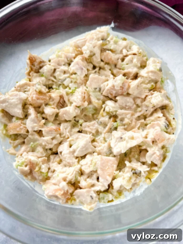 Easy 15-Minute Chicken Salad Croissants 4 classic chicken salad in a glass bowl