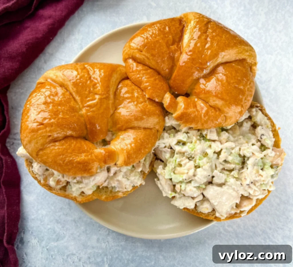 Easy 15-Minute Chicken Salad Croissants 5 classic chicken salad on a croissant sandwich on a plate
