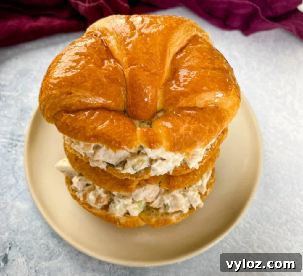 Easy 15-Minute Chicken Salad Croissants 7 classic chicken salad on a croissant sandwich on a plate