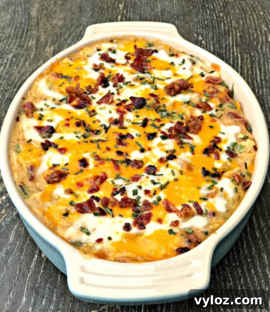 Instant Pot Bacon Chicken Ranch Baked Potato Casserole with bacon