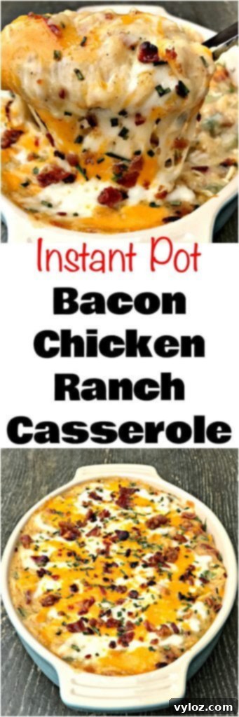 Instant Pot Bacon Chicken Ranch Baked Potato Casserole Pinterest graphic