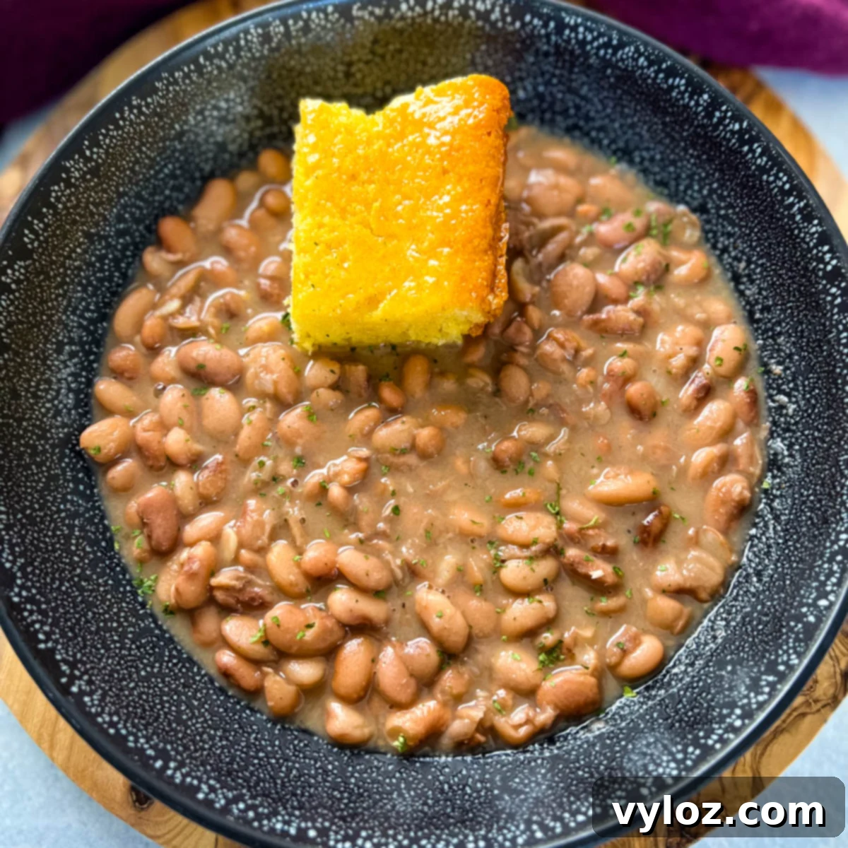 Ham Hocks and Beans, made with white beans and classic cornbread
