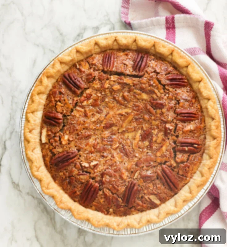 Southern Pecan Pie, rich and decadent with sweet buttery goodness and crunchy pecans