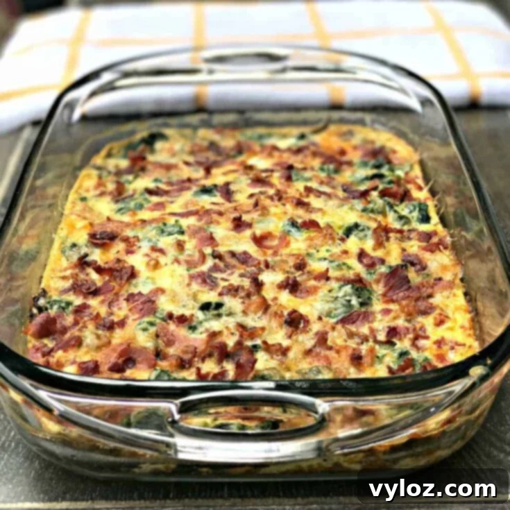 Bacon, Egg, and Spinach Breakfast Casserole, low-carb and keto-friendly