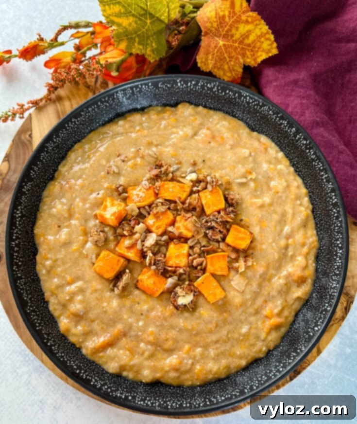 Sweet Potato Oatmeal, healthy breakfast dish with warm pie flavors