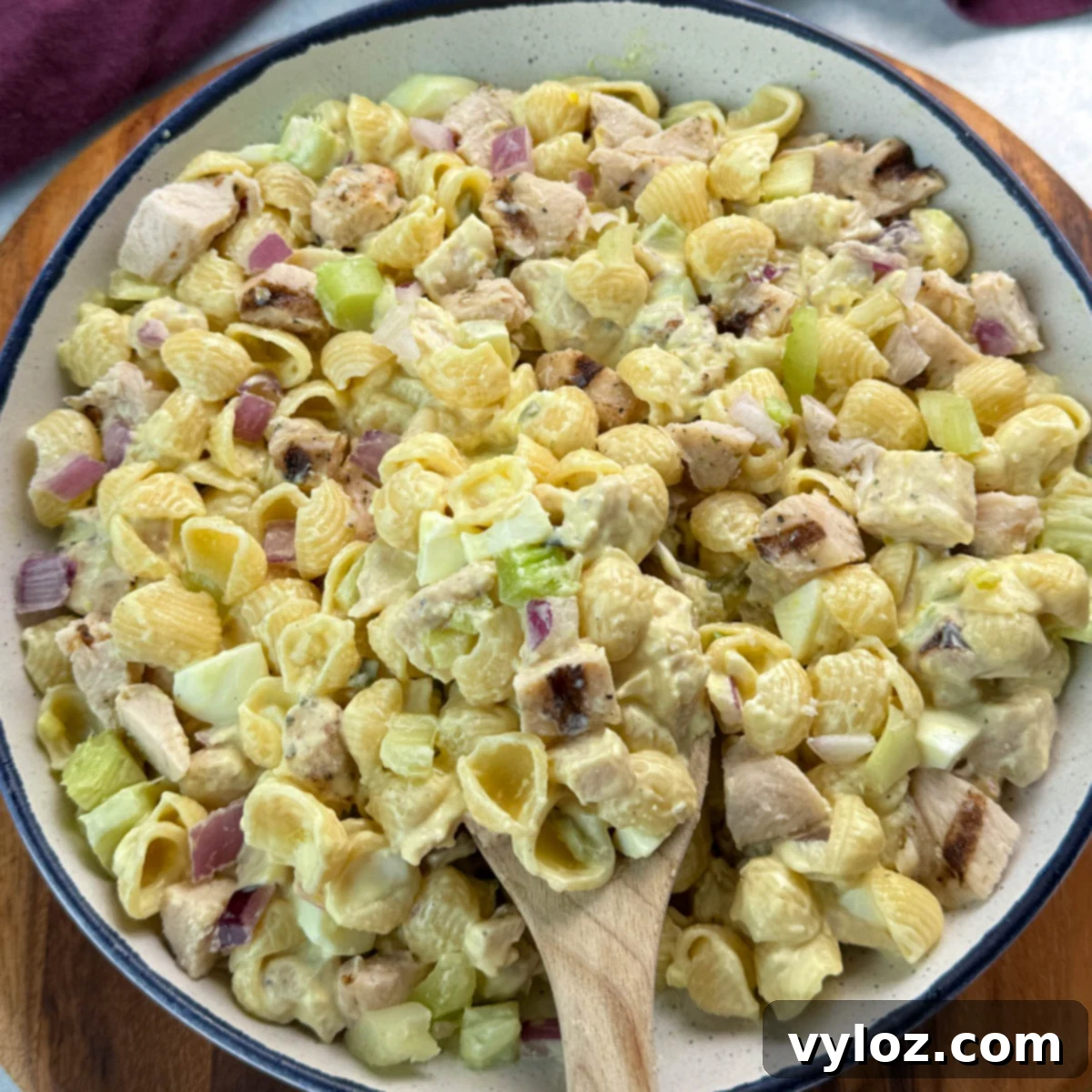 Creamy Chicken Macaroni Salad with tender chicken, pasta, and crunchy veggies