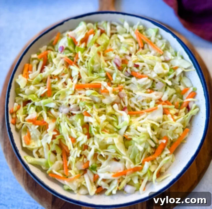 Vibrant Vinegar Coleslaw without mayo, with shredded cabbage and carrots