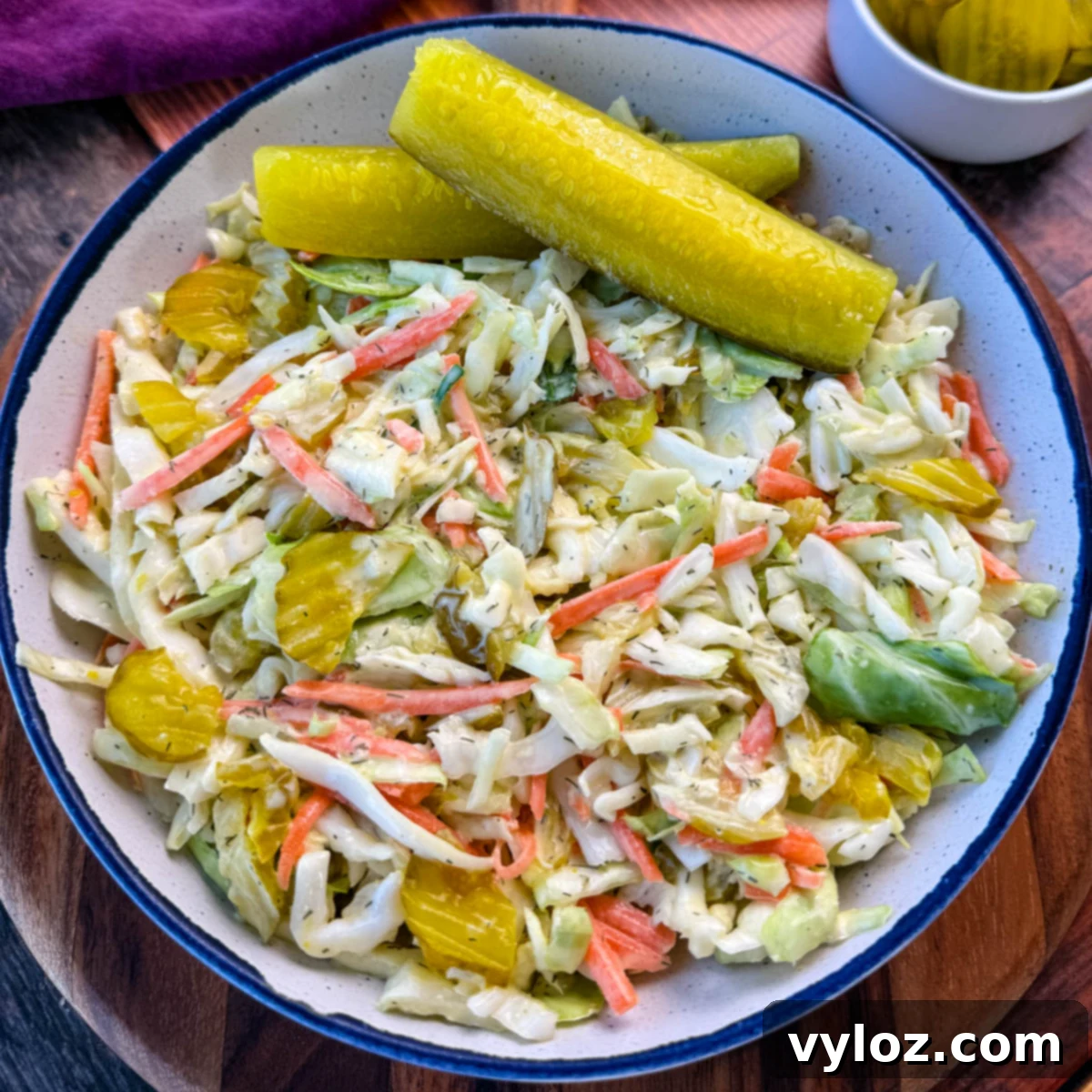 Dill Pickle Coleslaw with a creamy, zesty, and refreshing flavor