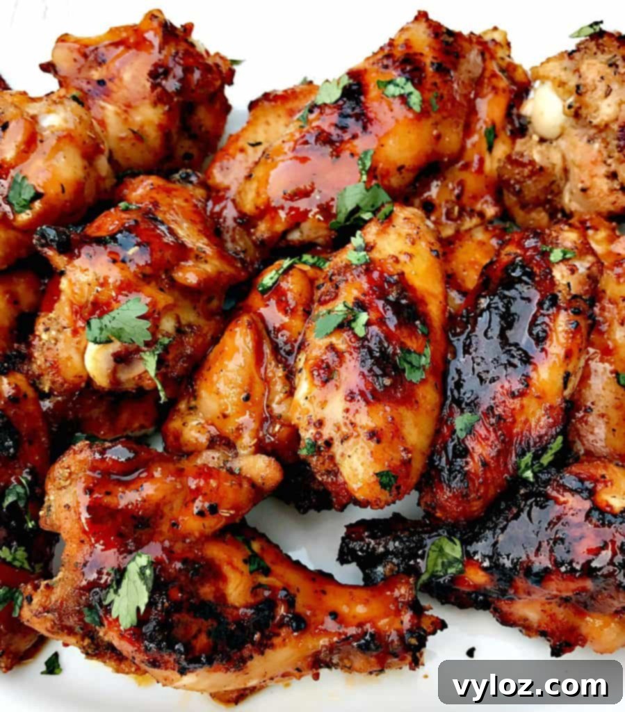 Charred BBQ Ranch Chicken Wings 6 Platter of BBQ Ranch Grilled Chicken Wings, ready to be served.