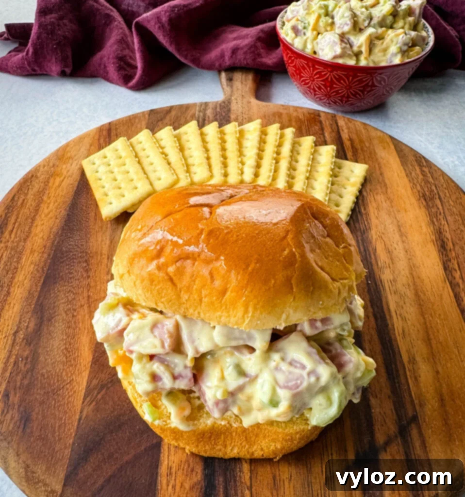 Classic Creamy Ham Salad 2 ham salad sandwich on a brioche bun