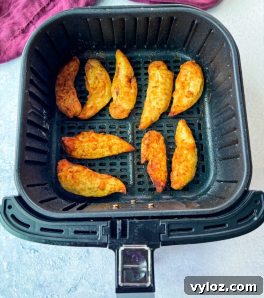 Sweet Heat Chicken Tenders 8 seasoned chicken tenders in an air fryer